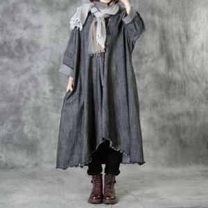 Gray Cloth Patchwork Baggy Coat Raw Hem Cotton Linen Cardigan