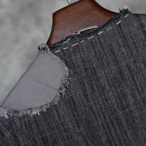 Gray Cloth Patchwork Baggy Coat Raw Hem Cotton Linen Cardigan