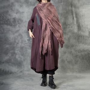 Chinese Style Patchwork Burgundy Cardigan Front Knot Linen Overcoat