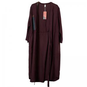 Chinese Style Patchwork Burgundy Cardigan Front Knot Linen Overcoat