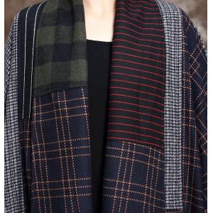 No Buttons Plus Size Checkered Coat Wool Striped Duster Coat