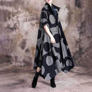 Church Fashion Asymmetrical Womens Winter Coats Black Polka Dot Coat