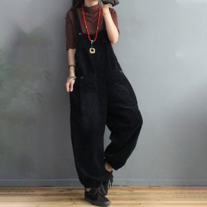 Big Straight Pockets Corduroy Overalls Solid Colors Baggy Dungarees