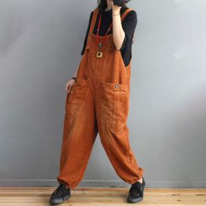 Big Straight Pockets Corduroy Overalls Solid Colors Baggy Dungarees