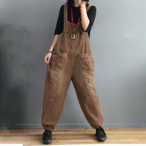 Big Straight Pockets Corduroy Overalls Solid Colors Baggy Dungarees