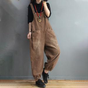 Big Straight Pockets Corduroy Overalls Solid Colors Baggy Dungarees