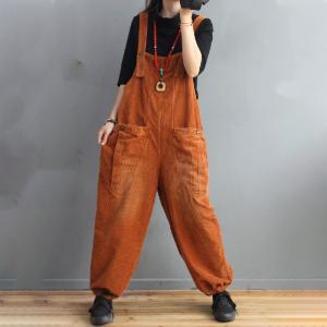 Big Straight Pockets Corduroy Overalls Solid Colors Baggy Dungarees