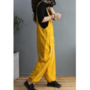 Big Straight Pockets Corduroy Overalls Solid Colors Baggy Dungarees