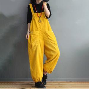 Big Straight Pockets Corduroy Overalls Solid Colors Baggy Dungarees