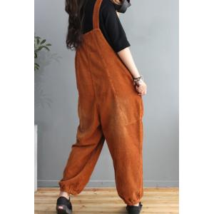 Big Straight Pockets Corduroy Overalls Solid Colors Baggy Dungarees