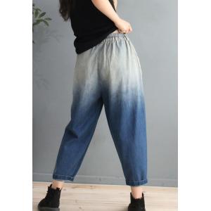 Flap Pockets Korean Cuffed Jeans Blue Fading Relax Fit Jeans