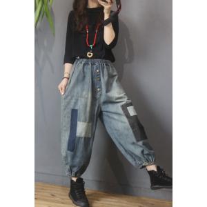 Colored Patchwork Button Fly Jeans Baggy Fluffy Jeans for Women