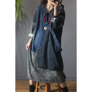 Original Design Oversized Jean Shirt Dress Big Pocket Camo Midi Dress