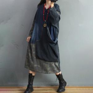 Original Design Oversized Jean Shirt Dress Big Pocket Camo Midi Dress