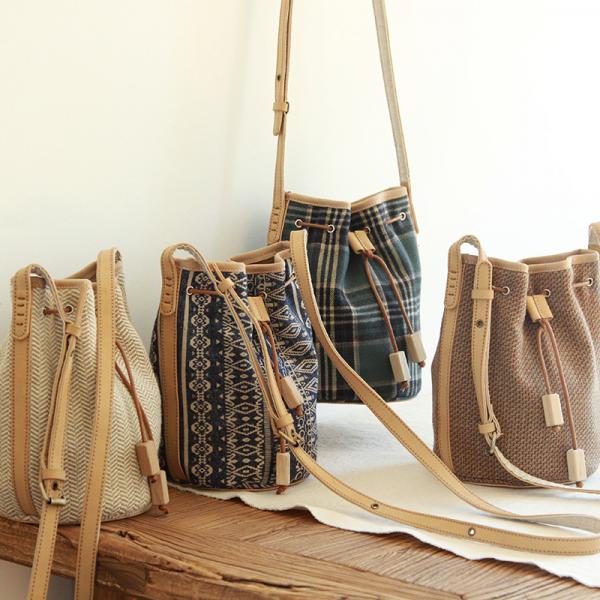 Classic Checkered / Printed Bucket Bag Cotton Linen Cross Bag