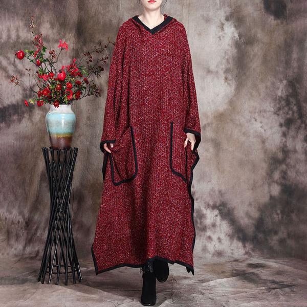 Big  Pockets Long Cape Coat Woolen Large Hooded Kaftan