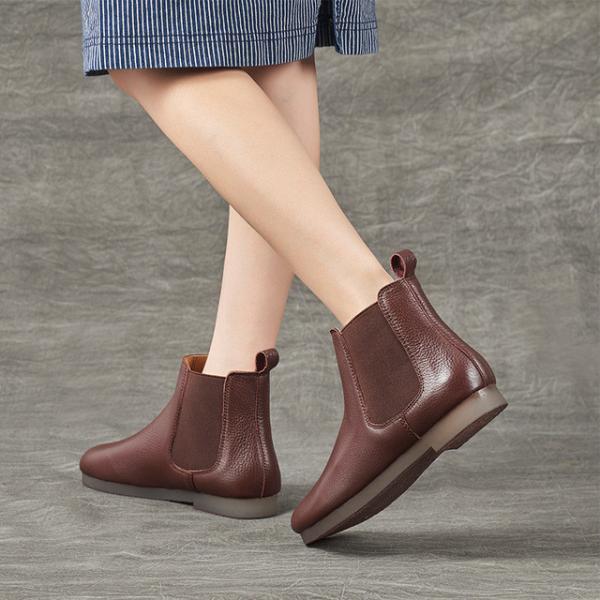 Calf Leather Chelsea Booties Womens Low Heel Ankle Boots