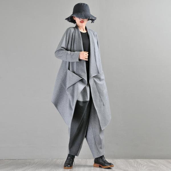 Shawl Collar Gray Outerwear Asymmetrical Designer Waterfall Cardigan