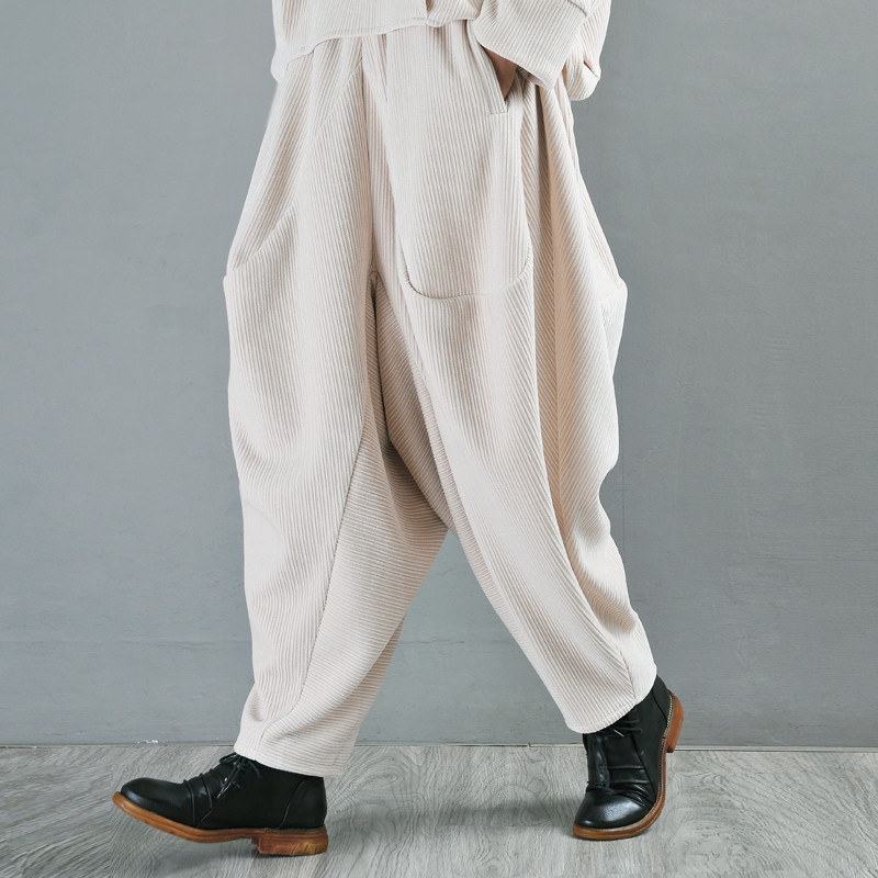 Street Style Drop Crotch Pants Women Apricot Custom Harem Pants in