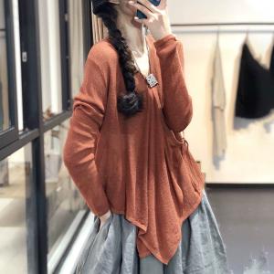 Long Sleeve V-Neck Knitwear Belted Solid Color Short Cardigan