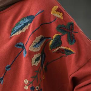 Puff Sleeve Flowers Embroidered Hoodie Oversized Hooded T-shirt