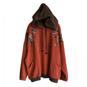 Puff Sleeve Flowers Embroidered Hoodie Oversized Hooded T-shirt