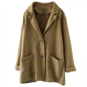 Straight Pockets Oversized Blazers Casual Ramie Blazer for Women