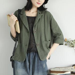 Straight Pockets Oversized Blazers Casual Ramie Blazer for Women