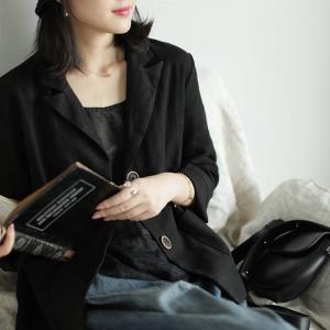 Straight Pockets Oversized Blazers Casual Ramie Blazer for Women