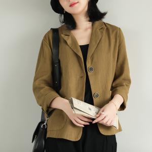 Straight Pockets Oversized Blazers Casual Ramie Blazer for Women