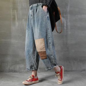 Khaki Patchwork Baggy Boyfriend Jeans Womens Embroidered Jeans