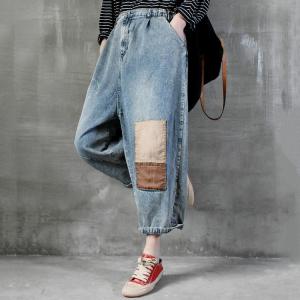 Khaki Patchwork Baggy Boyfriend Jeans Womens Embroidered Jeans