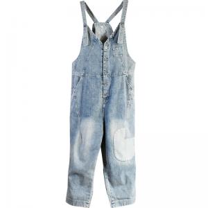 V-Neck Button Fly Plus Size Overalls Patchwork Womens Jean Dungarees in ...