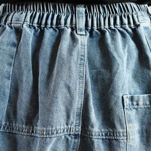 Pocket Decoration Denim Ulzzang Outfits Relax-Fit Blue Cuffed Jeans