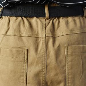 Elastic Waist Cotton Cargo Pants Solid Color Tapered Pants