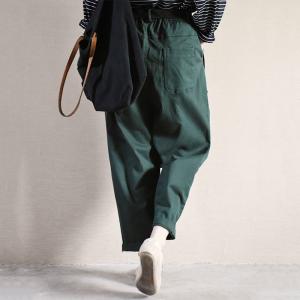 Elastic Waist Cotton Cargo Pants Solid Color Tapered Pants