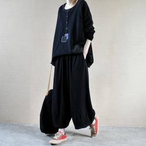 Embroidered Patchwork Oversized Tee with Cotton Wide Leg Pants