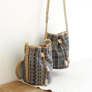 Classic Checkered / Printed Bucket Bag Cotton Linen Cross Bag