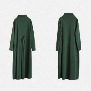 Solid Color Fit and Flare Turtleneck Dress Cotton Midi Knit Dress