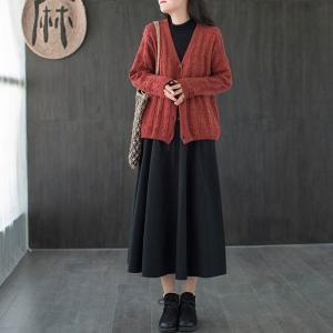 Ladylike Cotton Maxi Skirt Plain Pleated A-Line Skirt