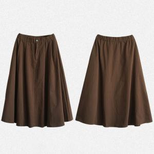 Ladylike Cotton Maxi Skirt Plain Pleated A-Line Skirt