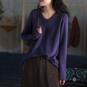 Loose-Fitting V-Neck Pullover Sweater Knitting Oversized Sweater