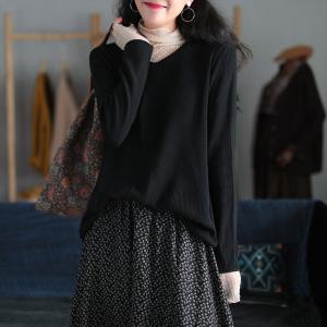 Loose-Fitting V-Neck Pullover Sweater Knitting Oversized Sweater