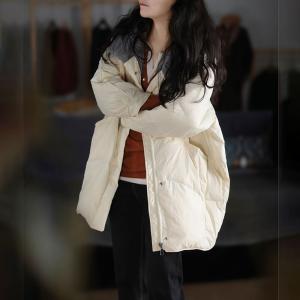 Solid Color Large Puffer Coat Womens Hooded Down Coat