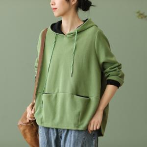 Contrast Color Oversized Hoodie Cotton Korean Pullover Hoodie for Women