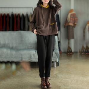 Contrast Color Oversized Hoodie Cotton Korean Pullover Hoodie for Women