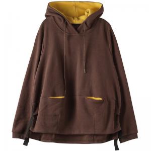 Contrast Color Oversized Hoodie Cotton Korean Pullover Hoodie for Women