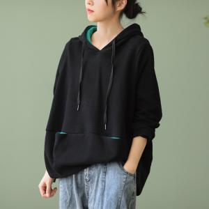 Contrast Color Oversized Hoodie Cotton Korean Pullover Hoodie for Women