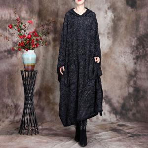 Big  Pockets Long Cape Coat Woolen Large Hooded Kaftan