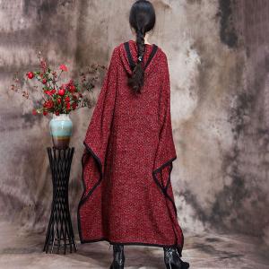 Big  Pockets Long Cape Coat Woolen Large Hooded Kaftan